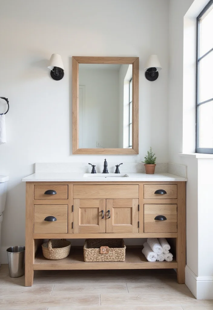 12 Farmhouse Bathroom Vanity Ideas for Rustic Functional Style - 7. Minimalist Farmhouse Look