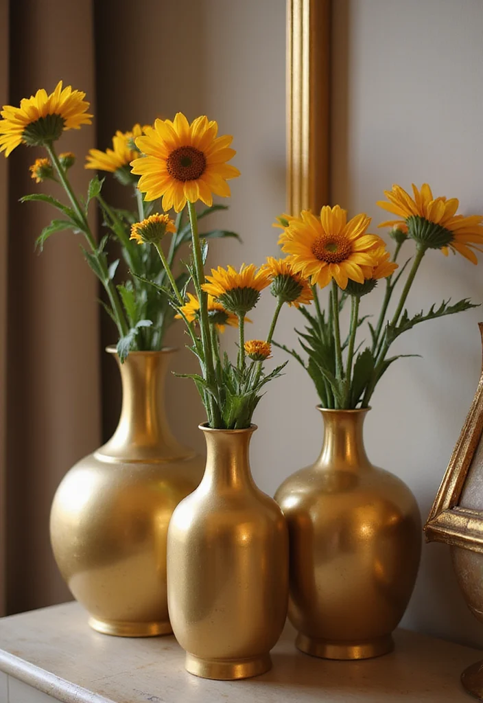 12 Gold Living Room Decor Ideas for Warm Stylish Accents - 4. Decorative Gold Vases