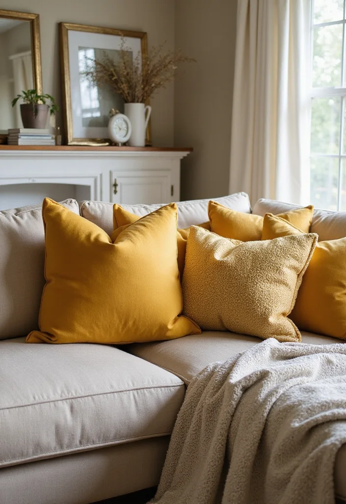 12 Gold Living Room Decor Ideas for Warm Stylish Accents - 7. Gold Throw Pillows