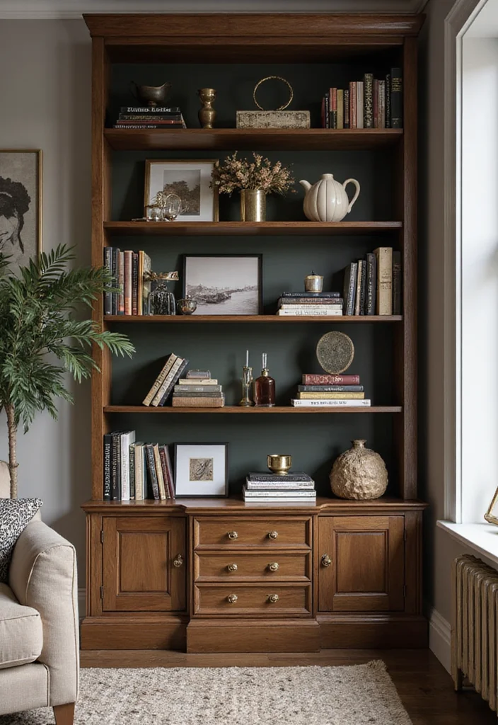 12 Gold Living Room Decor Ideas for Warm Stylish Accents - 9. Gold Bookshelves