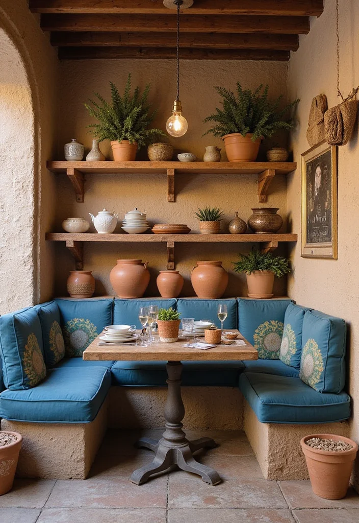 12 Kitchen Booth Ideas for Cozy Built-In Seating - 10. Mediterranean Inspired Booth