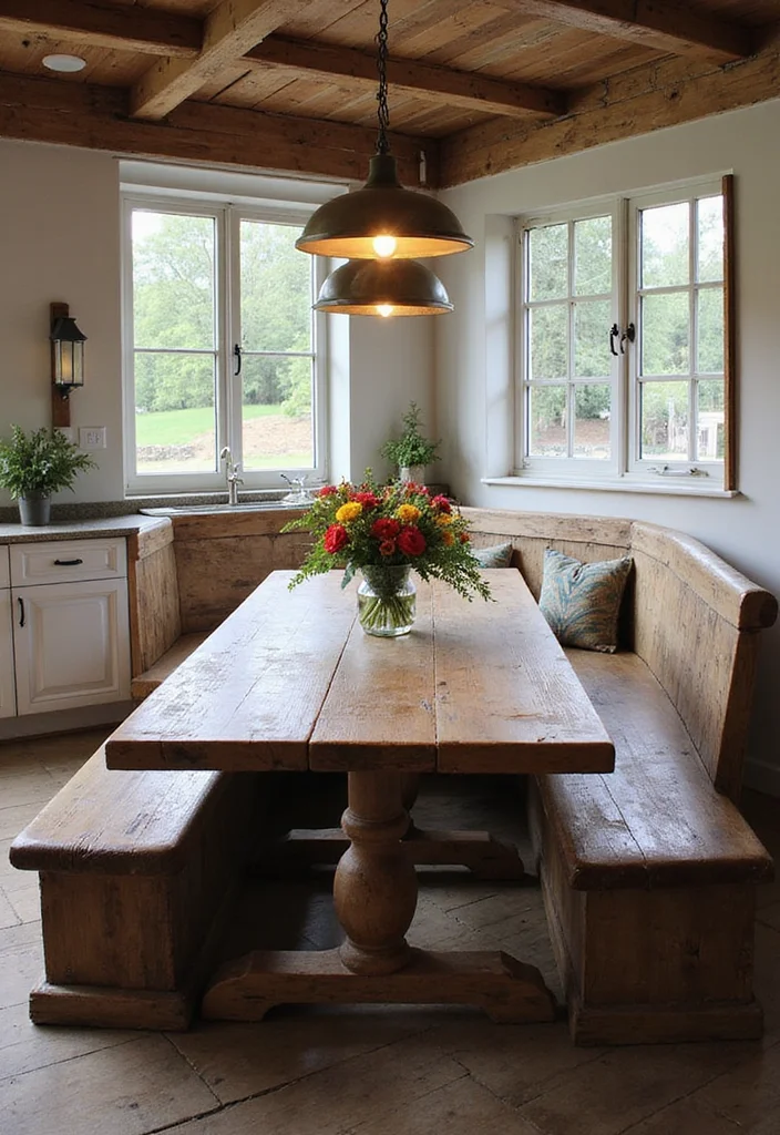 12 Kitchen Booth Ideas for Cozy Built-In Seating - 3. Rustic Bench with Farm Table