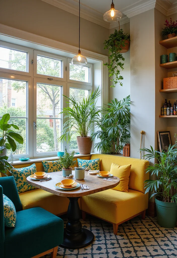 12 Kitchen Booth Ideas for Cozy Built-In Seating - 5. Color-Popping Booth Seating