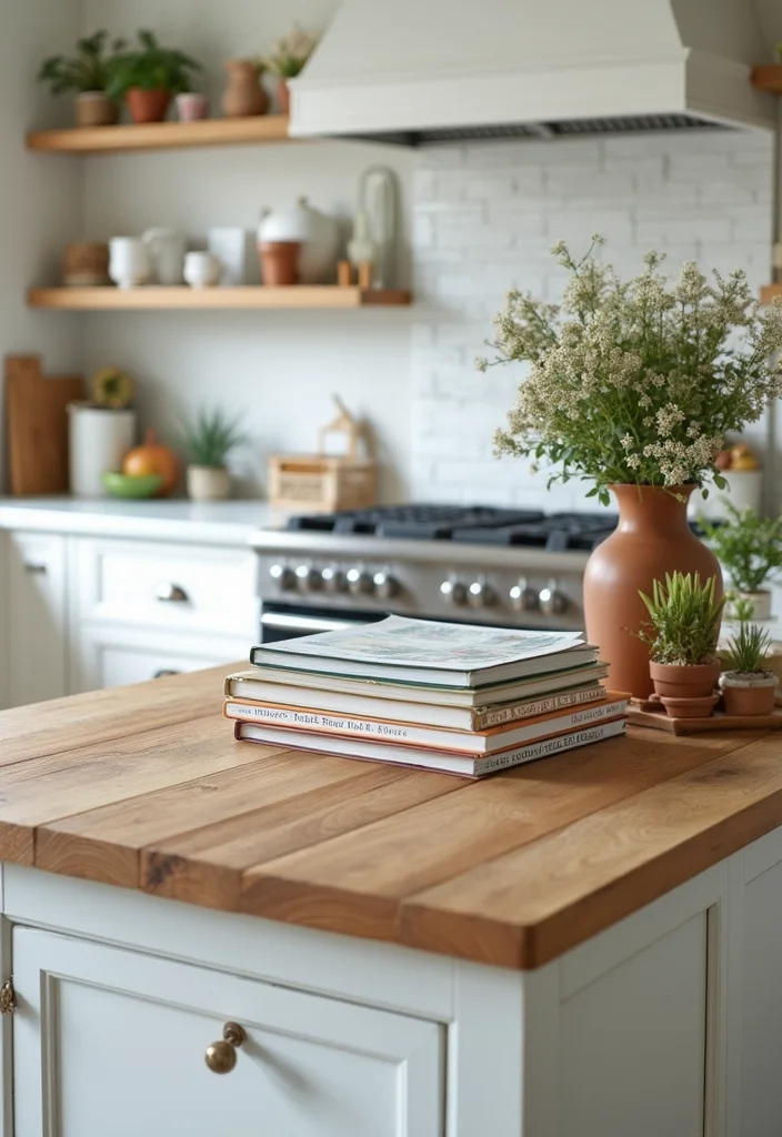 12 Kitchen Island Styling Ideas for a Polished Finished Look 56 12 Kitchen Island Styling Ideas for a Polished Finished Look - 6. Artful Arrangement of Cookbooks