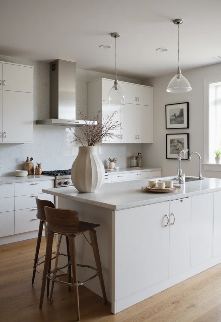 12 Kitchen Island Styling Ideas for a Polished Finished Look 67 12 Kitchen Island Styling Ideas for a Polished Finished Look - 7. Artistic Touch with a Statement Piece