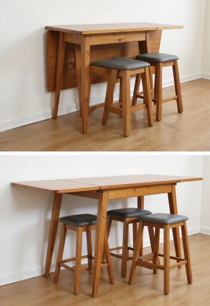 12 Kitchen Island Table Ideas for Flexible Dining Space - 1. Compact Drop-Leaf Tables