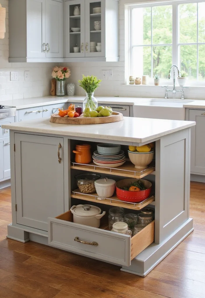 12 Kitchen Island Table Ideas for Flexible Dining Space - 2. Multi-Functional Island with Built-In Storage