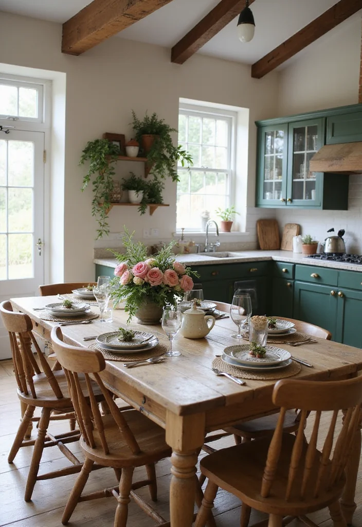 12 Kitchen Island Table Ideas for Flexible Dining Space - 5. Vintage Farmhouse Tables