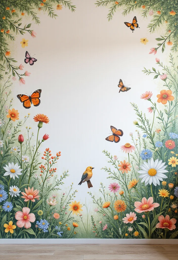 12 Kitchen Mural Ideas for Creative Statement Walls - 1. Whimsical Garden Delight