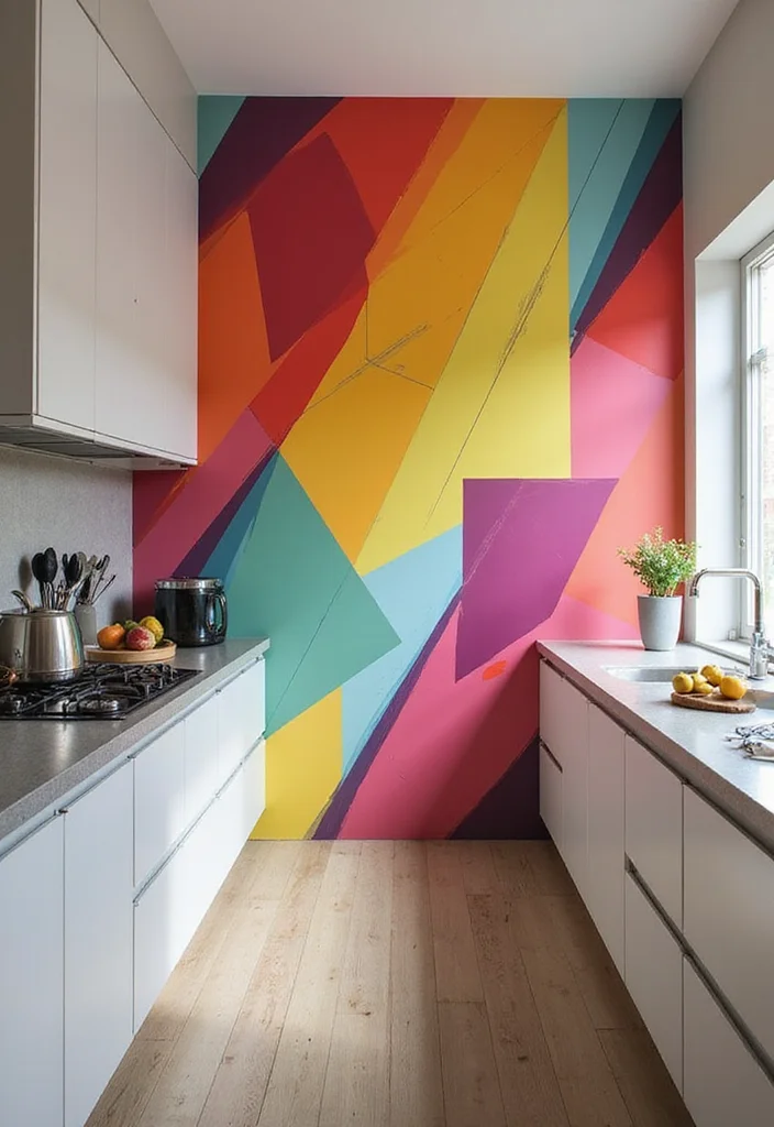 12 Kitchen Mural Ideas for Creative Statement Walls - 3. Bold Geometric Patterns