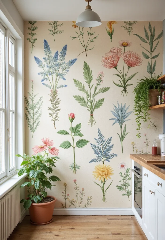 12 Kitchen Mural Ideas for Creative Statement Walls - 6. Vintage Botanical Prints