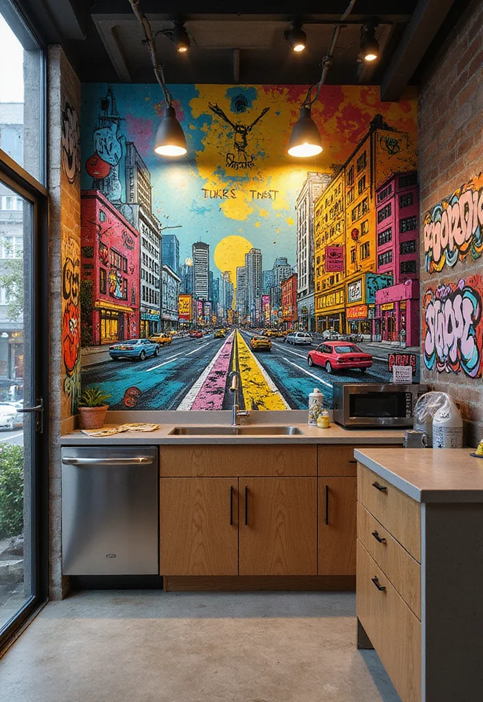 12 Kitchen Mural Ideas for Creative Statement Walls - 7. Urban Graffiti Vibe