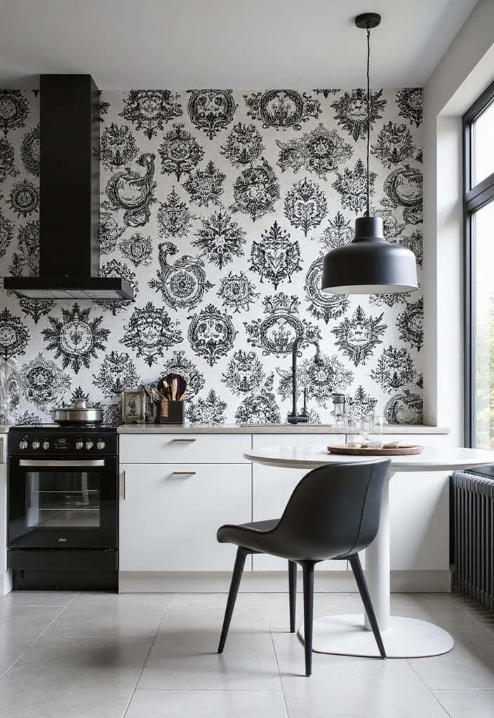 12 Kitchen Mural Ideas for Creative Statement Walls - 8. Monochrome Chic
