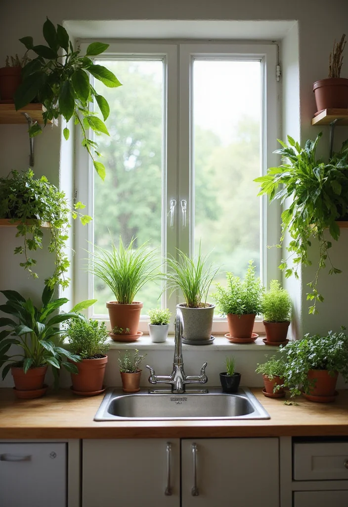 12 Micro Kitchen Ideas for Efficient Tiny Layouts - 10. Integrating Nature with Greenery