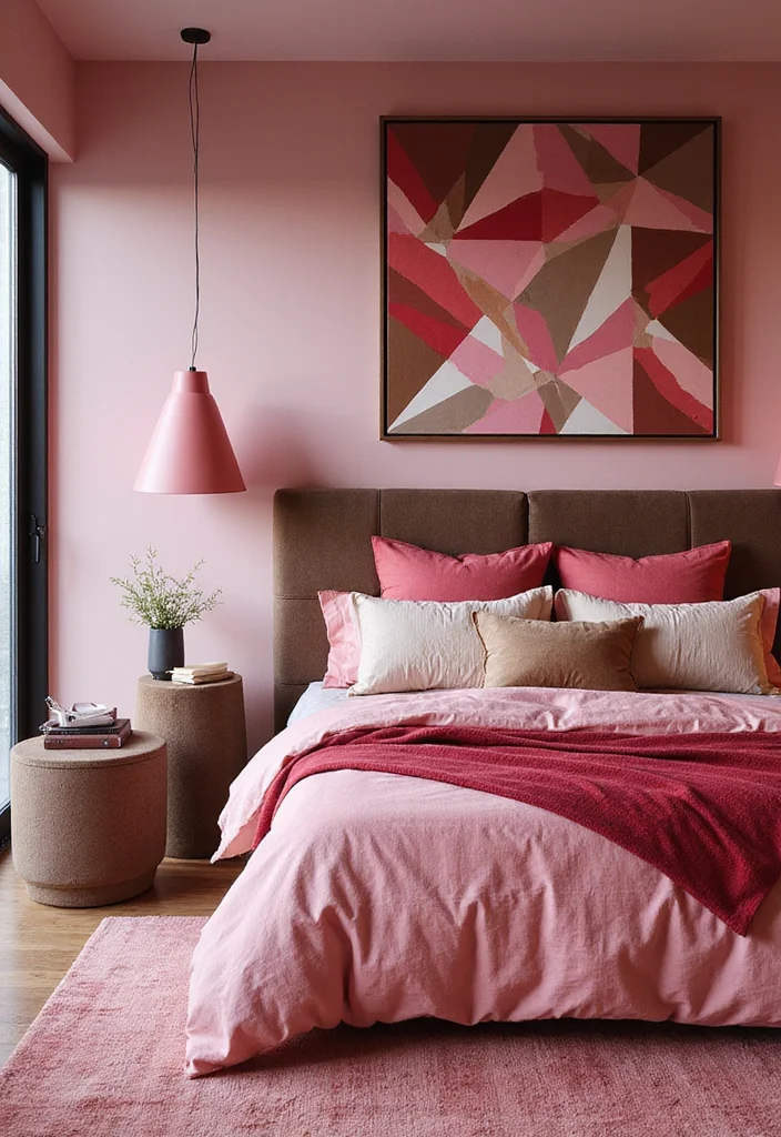 12 Pink and Brown Bedroom Ideas for Warm Sweet Contrast - 10. Modern Geometric Styles