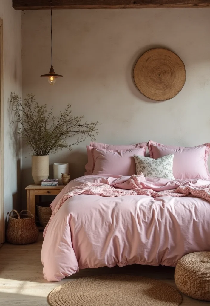 12 Pink and Brown Bedroom Ideas for Warm Sweet Contrast - 11. Rustic Simple Elegance