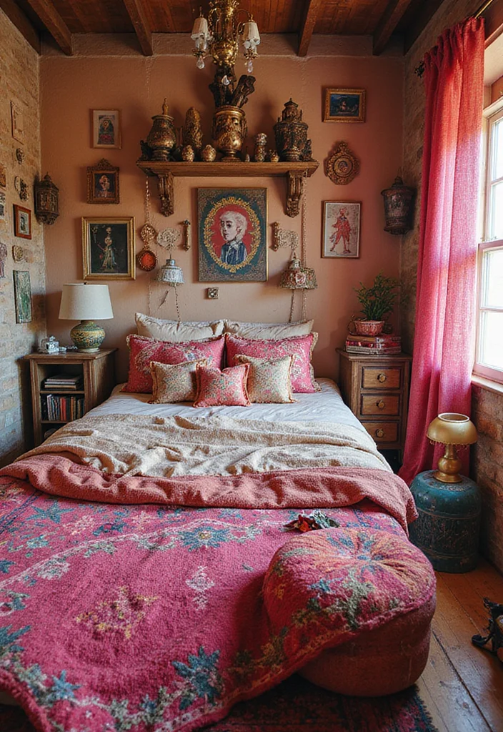 12 Pink and Brown Bedroom Ideas for Warm Sweet Contrast - 12. Funky Boho Accessories