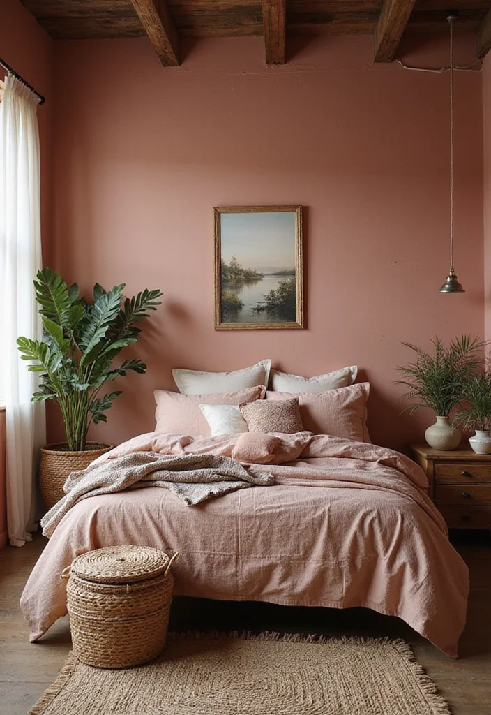 12 Pink and Brown Bedroom Ideas for Warm Sweet Contrast - 2. Earthy Pink and Brown Textures