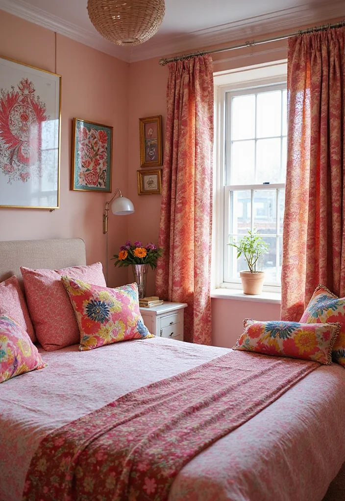12 Pink and Brown Bedroom Ideas for Warm Sweet Contrast - 3. Playful Patterns in Pink and Brown