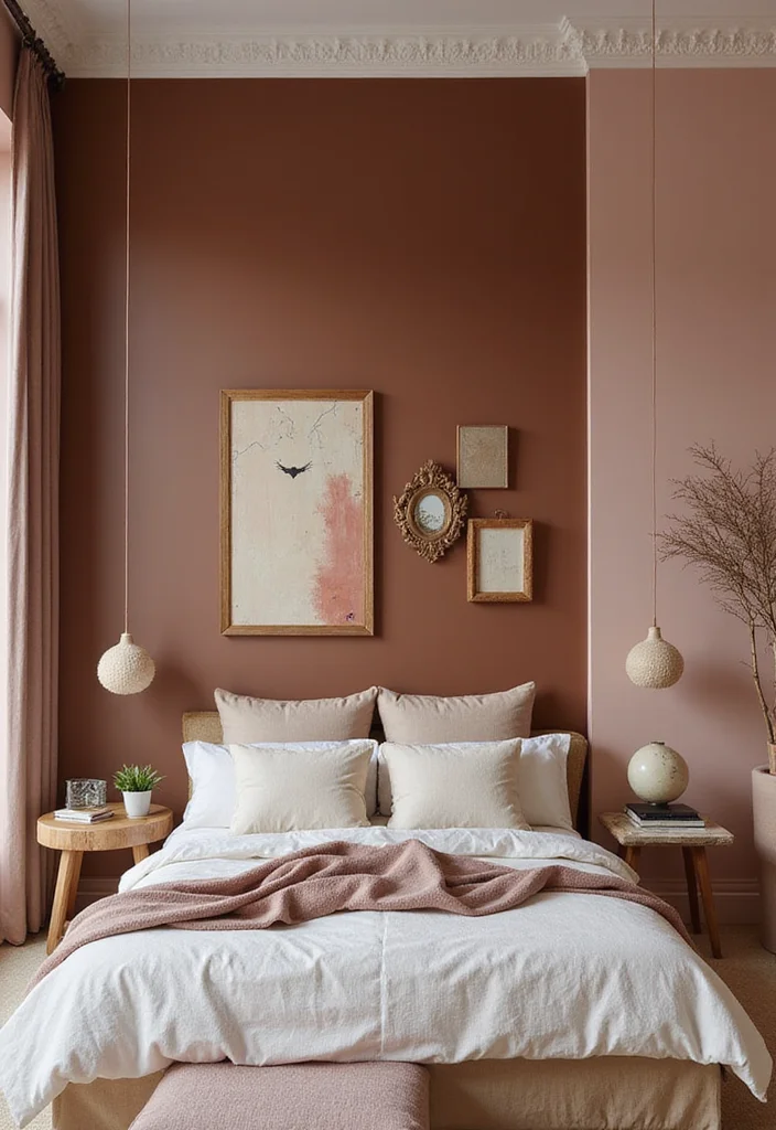 12 Pink and Brown Bedroom Ideas for Warm Sweet Contrast - 8. Bold Statement Wall