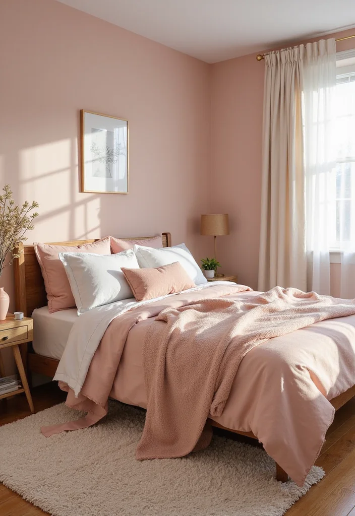 12 Pink and Brown Bedroom Ideas for Warm Sweet Contrast - 9. Soft Pastel Accents