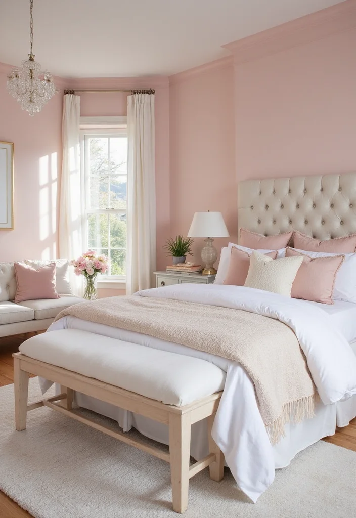 12 Pink and White Bedroom Ideas for Soft Fresh Style - 1. Blush Pink Elegance