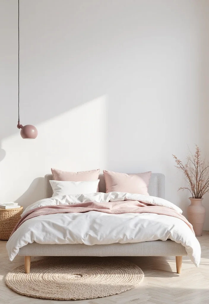12 Pink and White Bedroom Ideas for Soft Fresh Style - 2. Chic Minimalism
