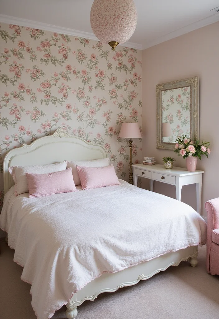 12 Pink and White Bedroom Ideas for Soft Fresh Style - 3. Romantic Cottage Charm
