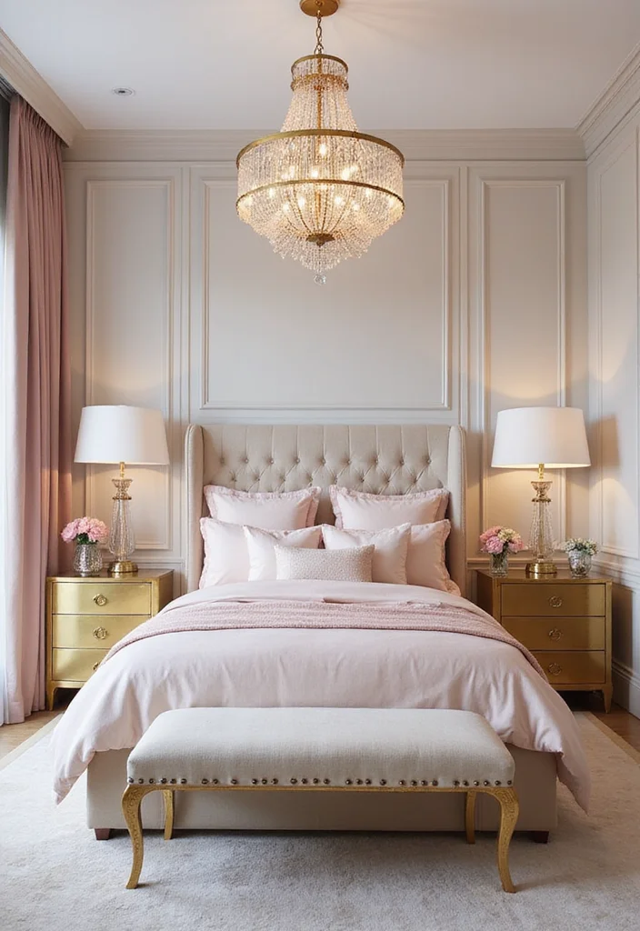 12 Pink and White Bedroom Ideas for Soft Fresh Style - 4. Modern Glam