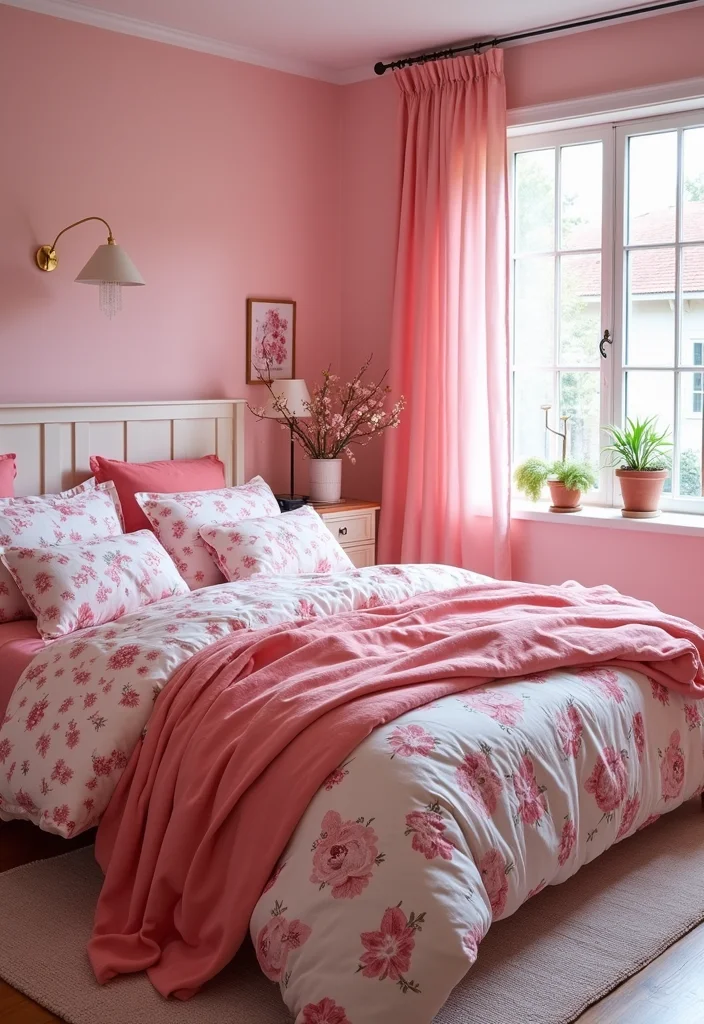 12 Pink and White Bedroom Ideas for Soft Fresh Style - 5. Playful Patterns