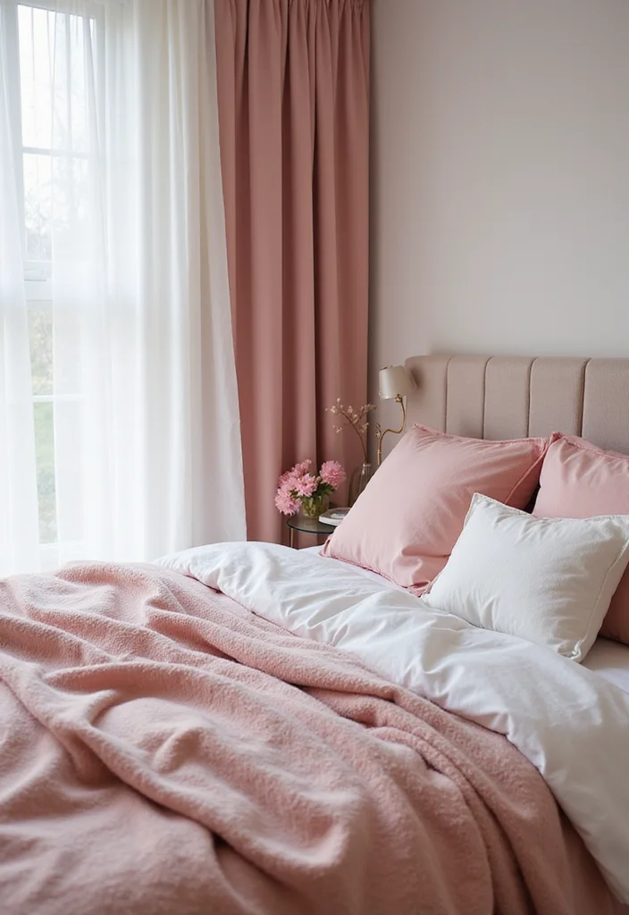 12 Pink and White Bedroom Ideas for Soft Fresh Style - 6. Layered Textures