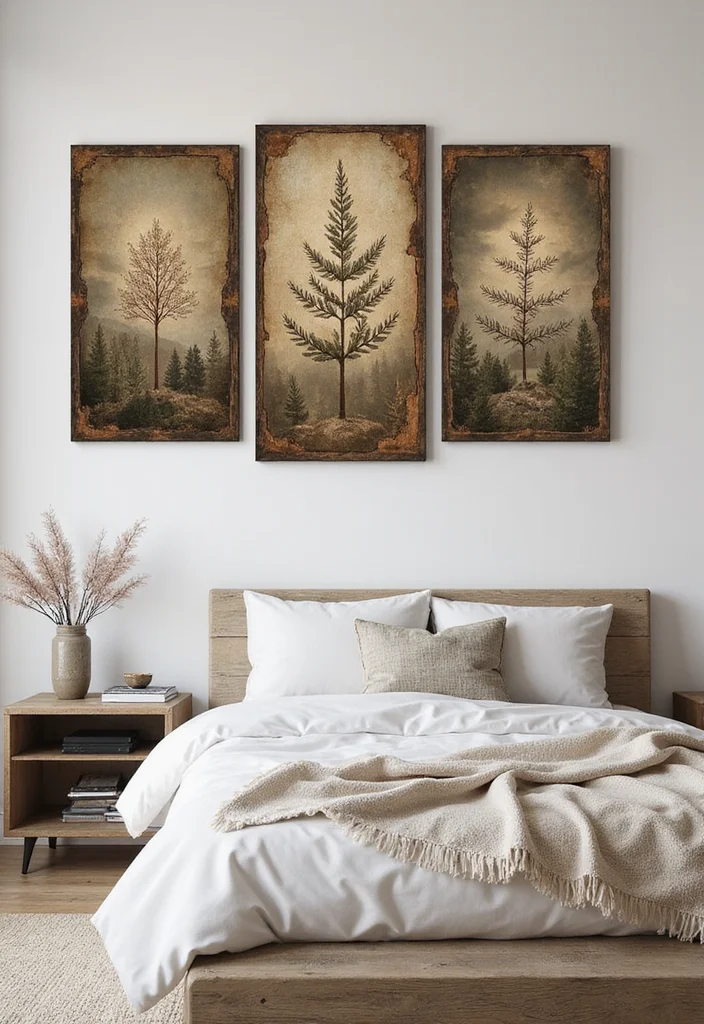 12 Primitive Bedroom Ideas for Rustic Minimal Comfort - 11. Rustic Wall Art