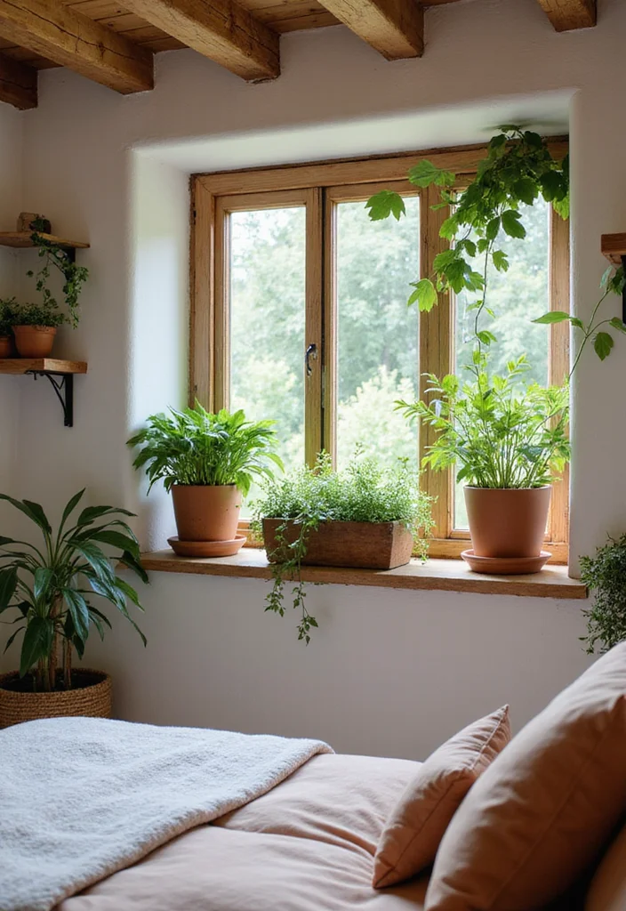 12 Primitive Bedroom Ideas for Rustic Minimal Comfort - 7. Incorporate Greenery