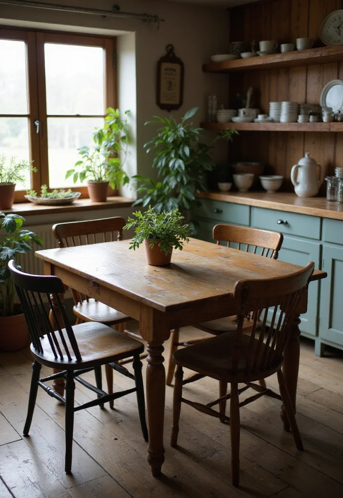 12 Primitive Kitchen Ideas for Simple Rustic Character - 7. Vintage Dining Sets