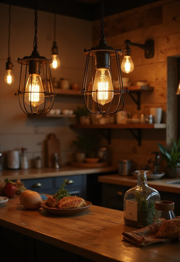 12 Primitive Kitchen Ideas for Simple Rustic Character - 8. Rustic Lighting Fixtures