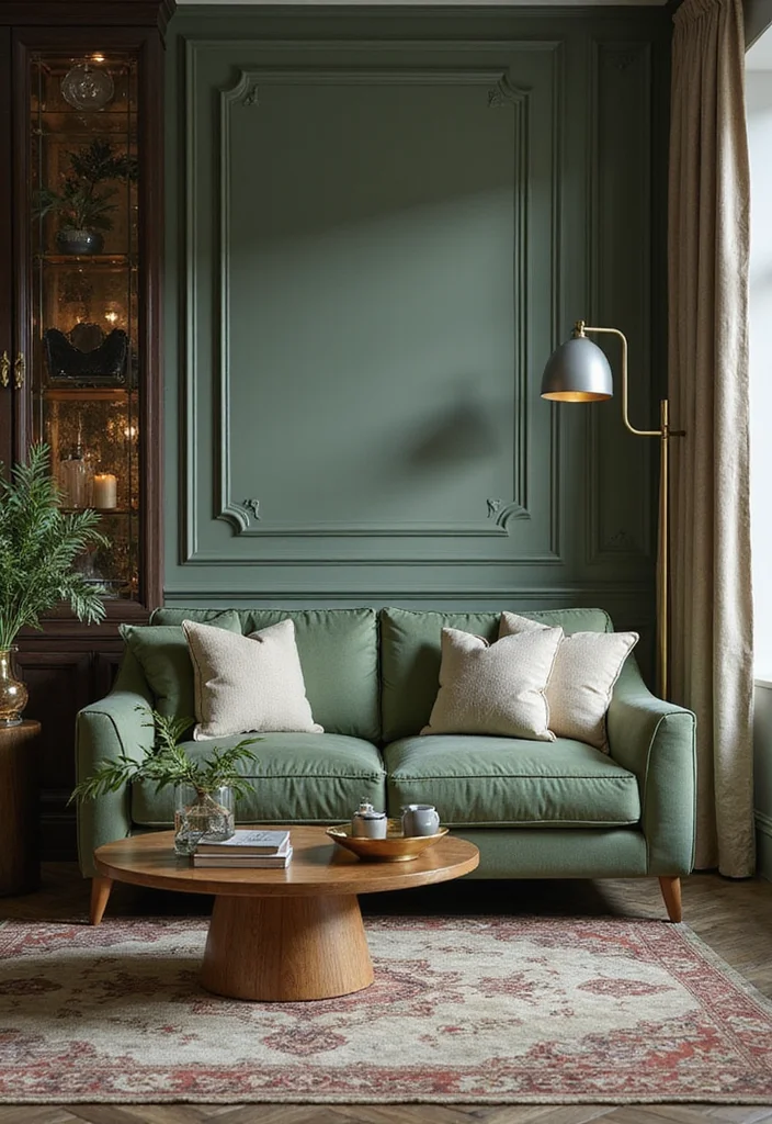 12 Sage Green Sofa Living Room Ideas for Calm Natural Style - 10. Luxe Layering