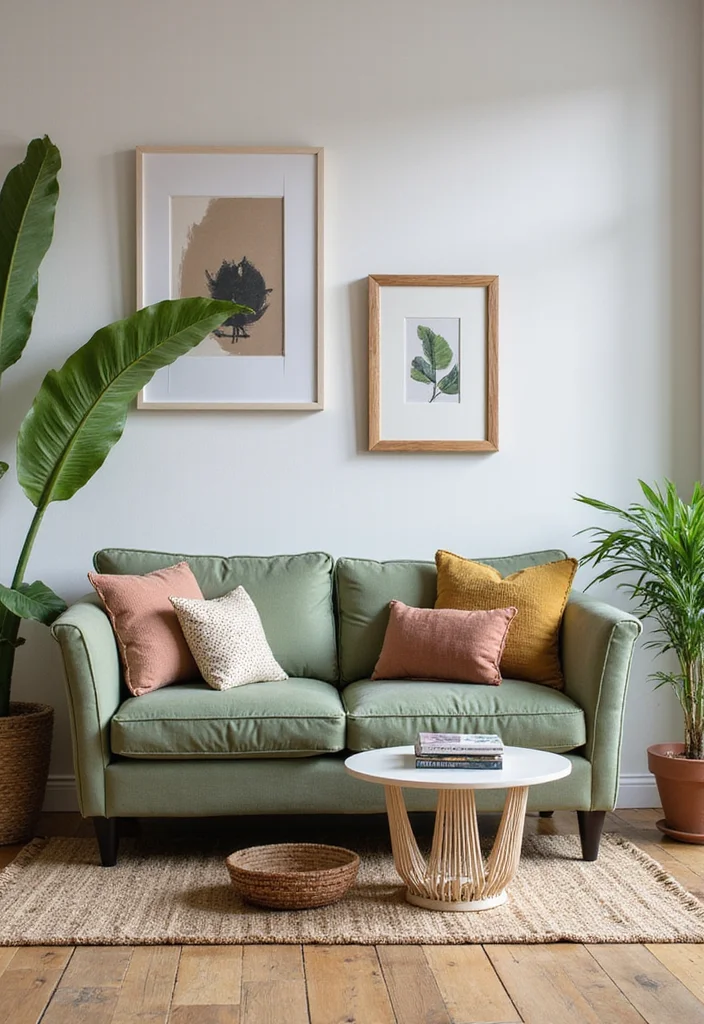 12 Sage Green Sofa Living Room Ideas for Calm Natural Style - 6. Eclectic Harmony