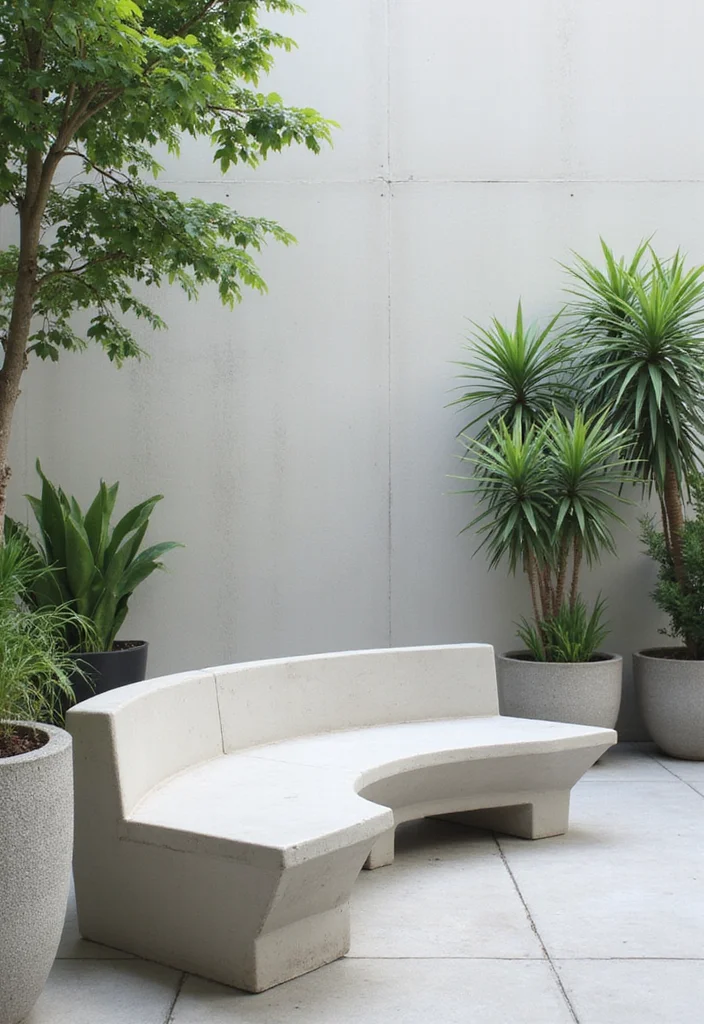 12 Small Backyard Concrete Patio Ideas for Clean Modern Living - 2. Minimalist Concrete Benches