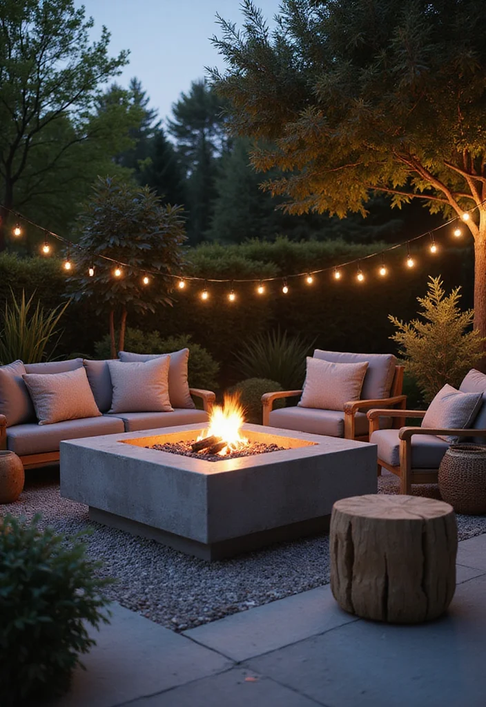 12 Small Backyard Concrete Patio Ideas for Clean Modern Living - 3. Concrete Fire Pit Area