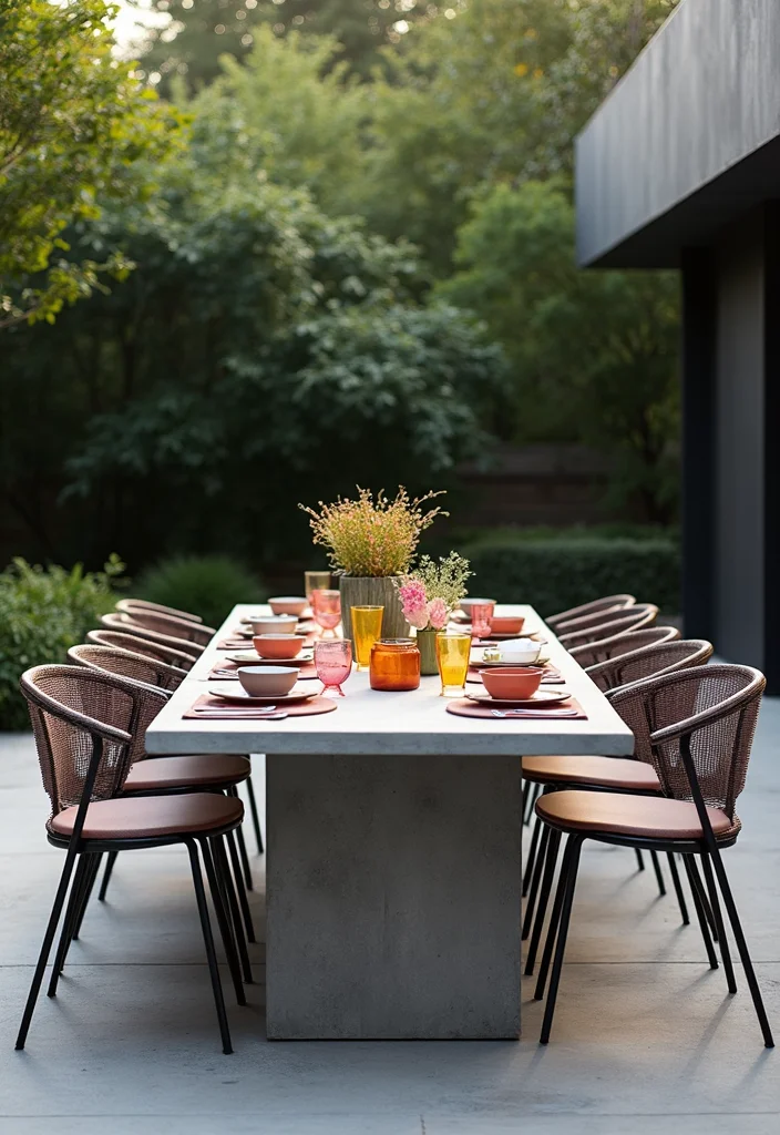 12 Small Backyard Concrete Patio Ideas for Clean Modern Living - 4. Concrete Slab Dining Space