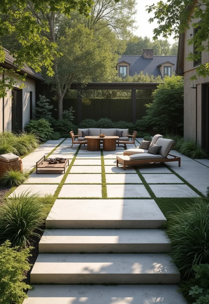 12 Small Backyard Concrete Patio Ideas for Clean Modern Living - 7. Split-Level Concrete Patio