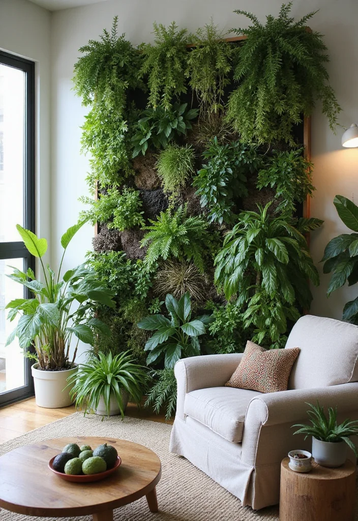 12 Square Living Room Ideas for Balanced Flexible Layouts - 10. Vertical Gardens