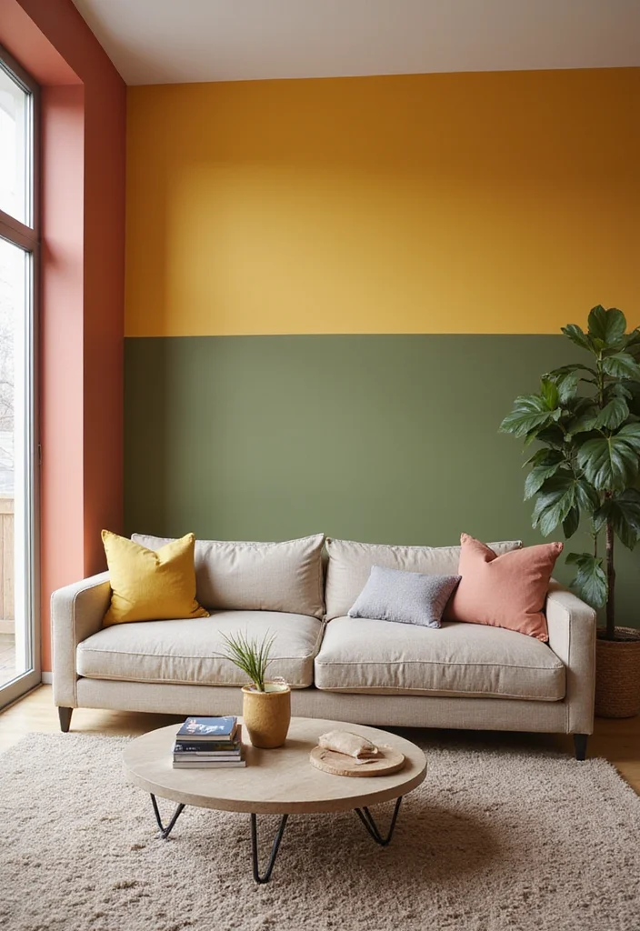 12 Square Living Room Ideas for Balanced Flexible Layouts - 3. Use of Color Blocking