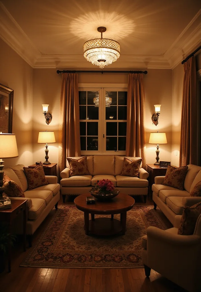 12 Square Living Room Ideas for Balanced Flexible Layouts - 4. Layered Lighting