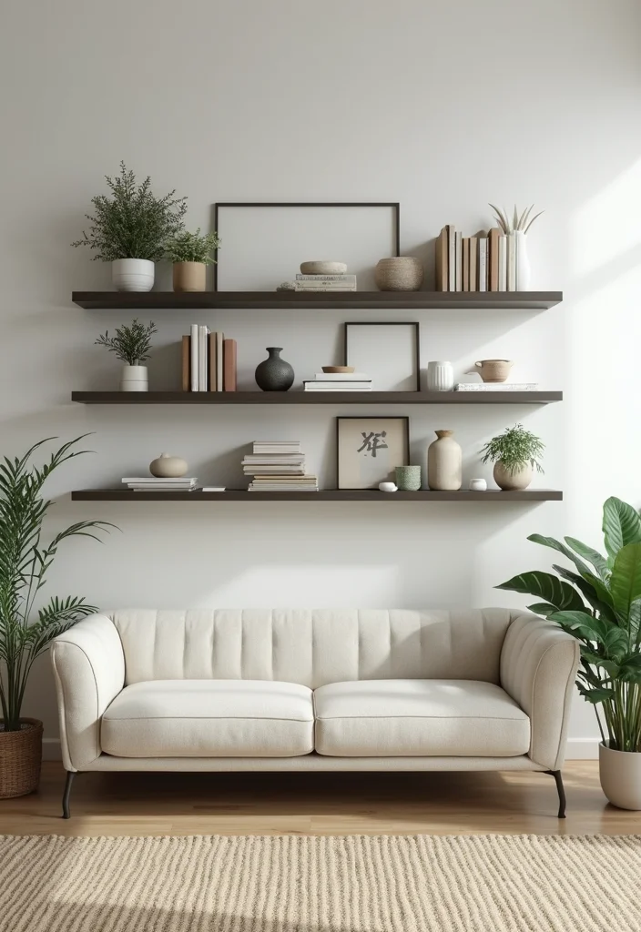 12 Square Living Room Ideas for Balanced Flexible Layouts - 5. Wall-Mounted Shelves