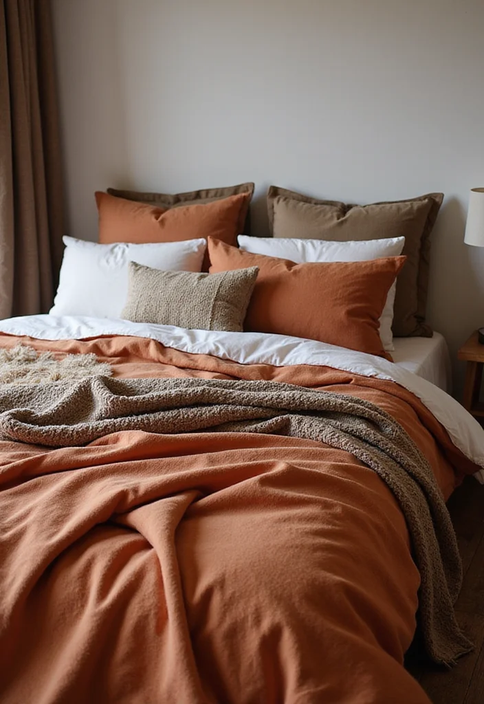 12 Terracotta Bedroom Ideas for Earthy Warm Interiors - 2. Elegant Terracotta Bedding