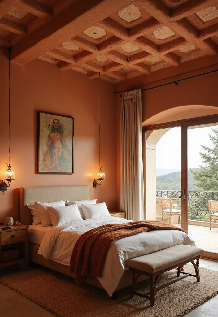 12 Terracotta Bedroom Ideas for Earthy Warm Interiors - 8. Terracotta Ceiling Elements