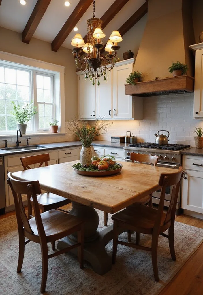 12 Warm Kitchen Ideas for Cozy Inviting Spaces - 9. Farmhouse Dining Table