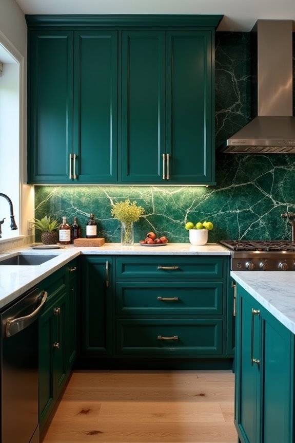 bold cabinet color dramatic backsplash