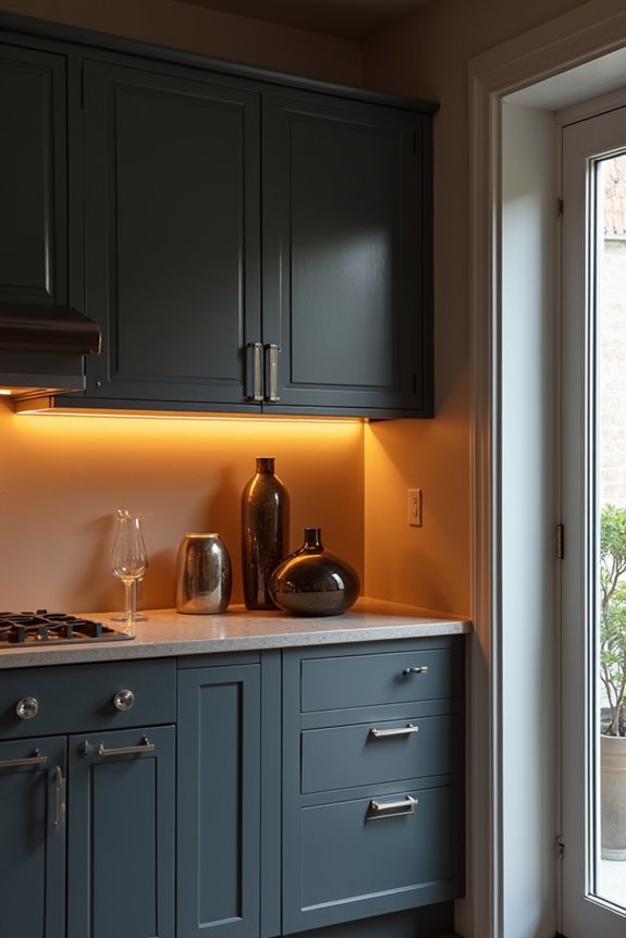 bold color above cabinets elevates space
